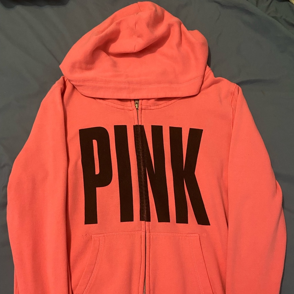 Victories secrets PINK, pink full zip hooded sweatshirt.